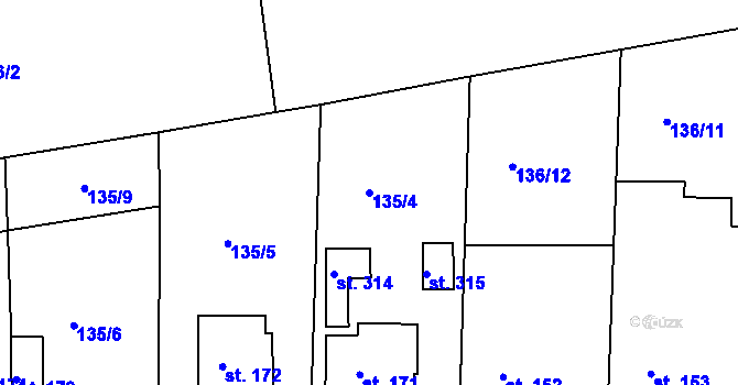 Parcela st. 135/4 v KÚ Živanice, Katastrální mapa