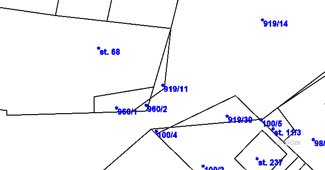 Parcela st. 919/11 v KÚ Živanice, Katastrální mapa