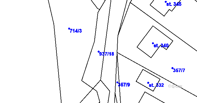 Parcela st. 937/18 v KÚ Živanice, Katastrální mapa