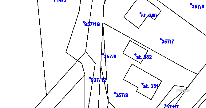 Parcela st. 357/9 v KÚ Živanice, Katastrální mapa