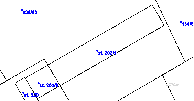 Parcela st. 202/1 v KÚ Živanice, Katastrální mapa