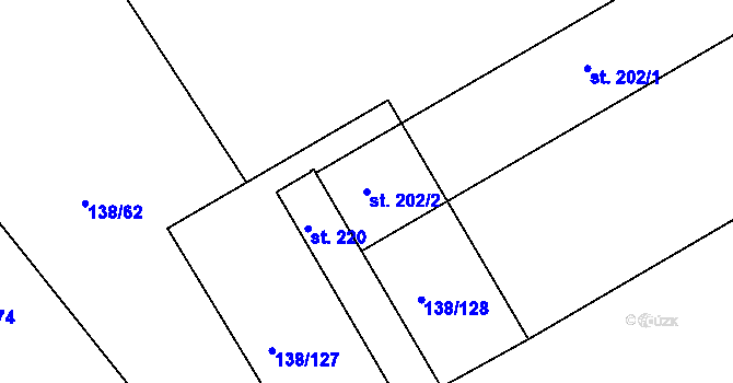 Parcela st. 202/2 v KÚ Živanice, Katastrální mapa