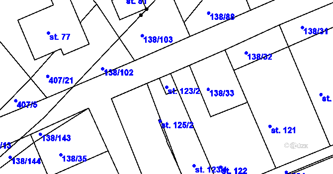 Parcela st. 123/2 v KÚ Živanice, Katastrální mapa