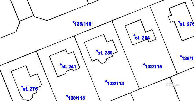 Parcela st. 280 v KÚ Živanice, Katastrální mapa