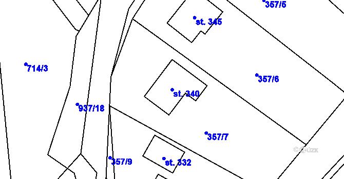 Parcela st. 340 v KÚ Živanice, Katastrální mapa