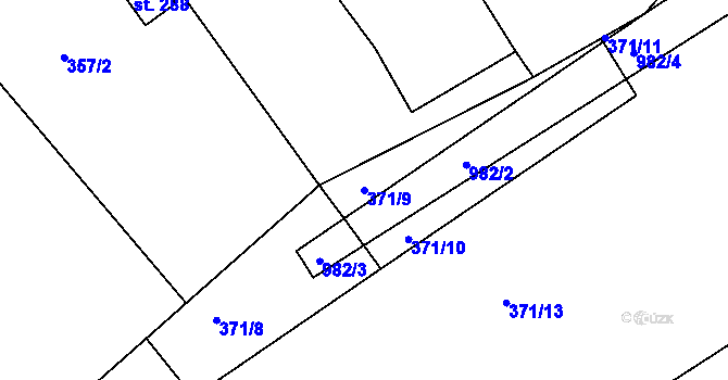 Parcela st. 371/9 v KÚ Živanice, Katastrální mapa