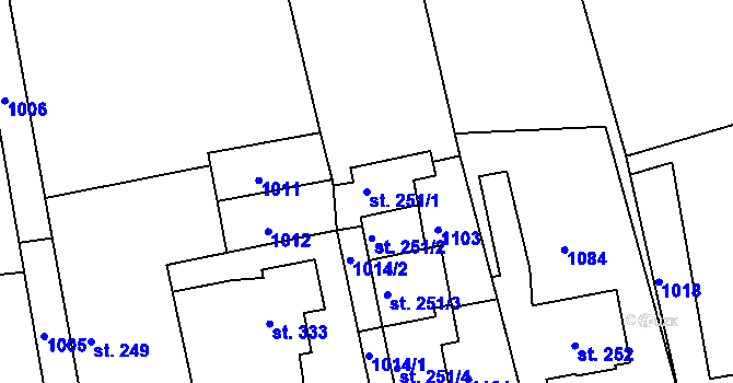 Parcela st. 251/1 v KÚ Živanice, Katastrální mapa