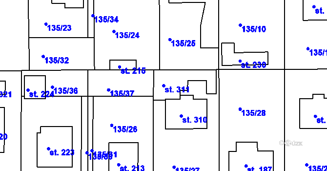 Parcela st. 311 v KÚ Živanice, Katastrální mapa