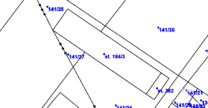 Parcela st. 184/3 v KÚ Živanice, Katastrální mapa