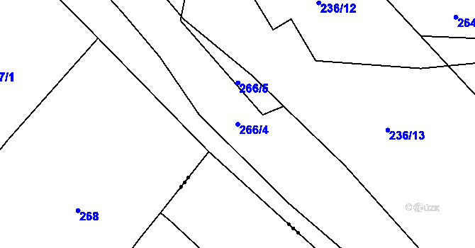 Parcela st. 266/4 v KÚ Živanice, Katastrální mapa
