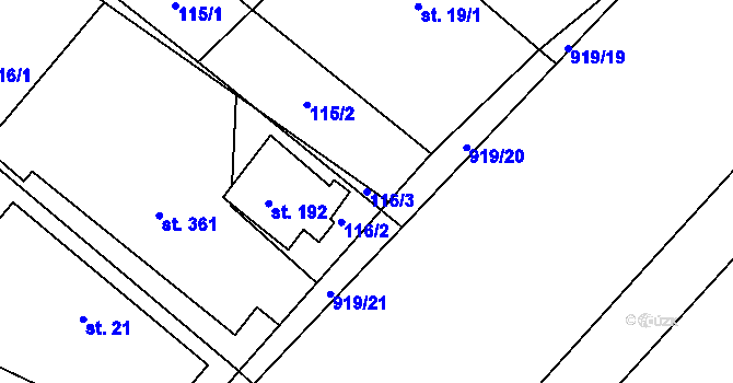 Parcela st. 116/3 v KÚ Živanice, Katastrální mapa