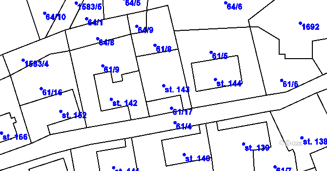 Parcela st. 143 v KÚ Životice u Nového Jičína, Katastrální mapa