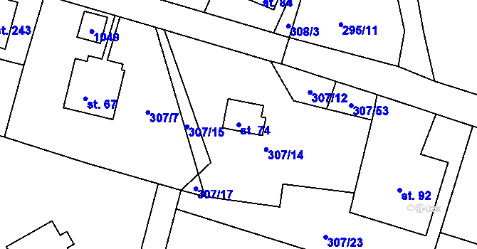 Parcela st. 74 v KÚ Žizníkov, Katastrální mapa