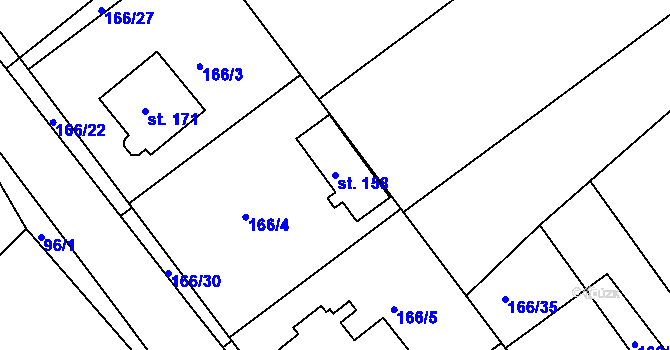 Parcela st. 158 v KÚ Žizníkov, Katastrální mapa