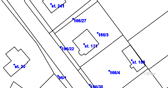 Parcela st. 171 v KÚ Žizníkov, Katastrální mapa