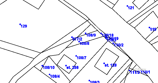Parcela st. 108/8 v KÚ Žizníkov, Katastrální mapa