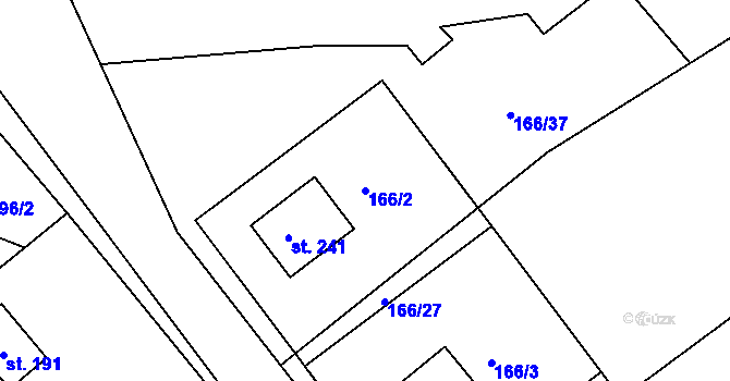 Parcela st. 166/2 v KÚ Žizníkov, Katastrální mapa