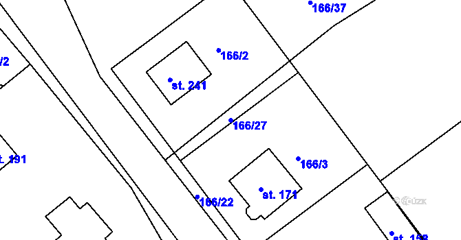 Parcela st. 166/27 v KÚ Žizníkov, Katastrální mapa