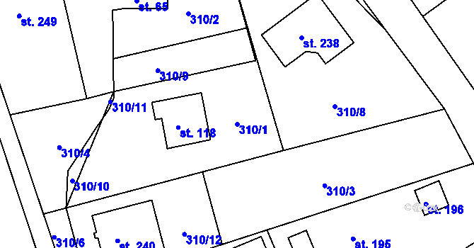 Parcela st. 310/1 v KÚ Žizníkov, Katastrální mapa