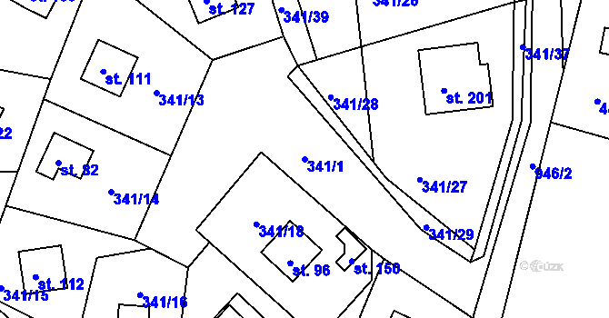 Parcela st. 341/1 v KÚ Žizníkov, Katastrální mapa