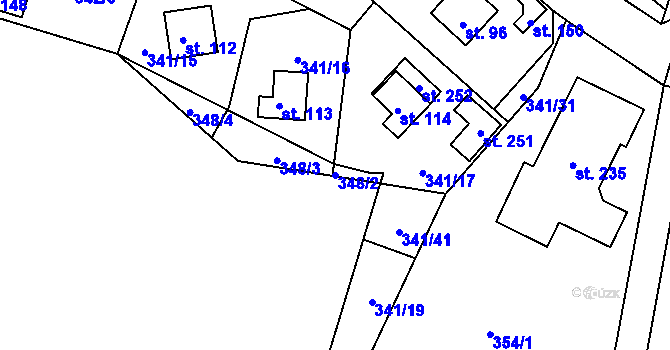 Parcela st. 348/2 v KÚ Žizníkov, Katastrální mapa