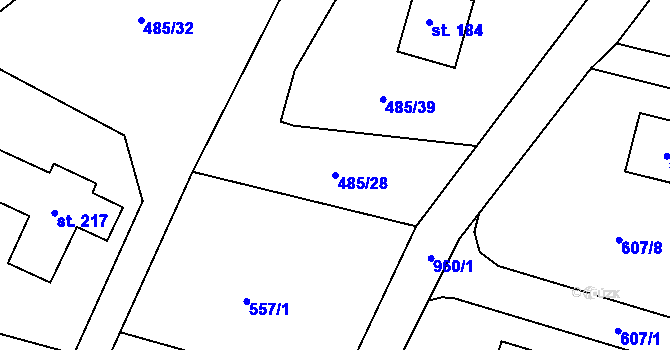Parcela st. 485/28 v KÚ Žizníkov, Katastrální mapa