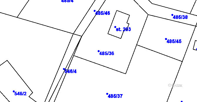 Parcela st. 485/36 v KÚ Žizníkov, Katastrální mapa
