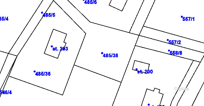 Parcela st. 485/38 v KÚ Žizníkov, Katastrální mapa