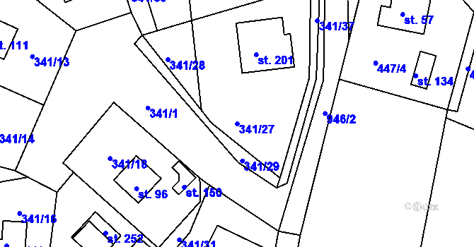 Parcela st. 341/27 v KÚ Žizníkov, Katastrální mapa