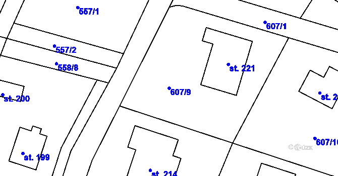 Parcela st. 607/9 v KÚ Žizníkov, Katastrální mapa