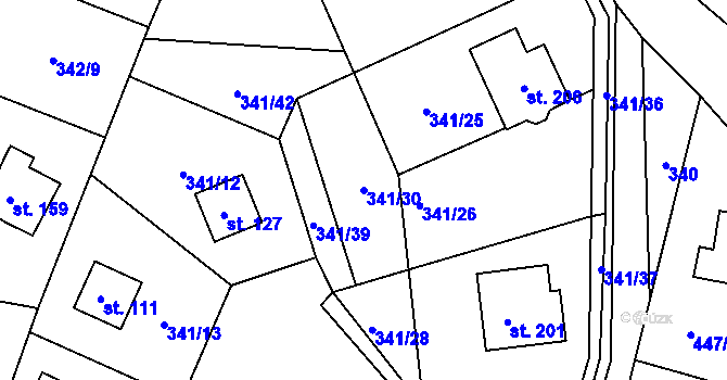 Parcela st. 341/30 v KÚ Žizníkov, Katastrální mapa