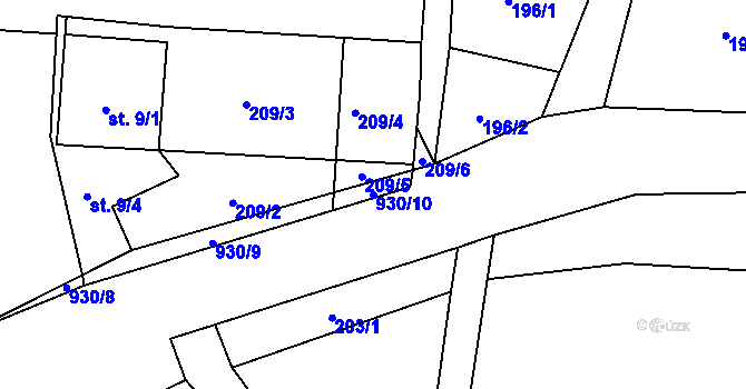 Parcela st. 930/10 v KÚ Žizníkov, Katastrální mapa
