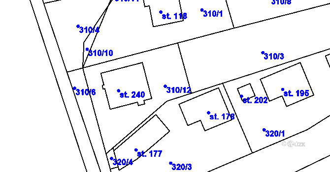 Parcela st. 310/12 v KÚ Žizníkov, Katastrální mapa