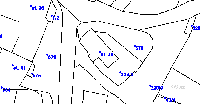 Parcela st. 34 v KÚ Želkovice, Katastrální mapa