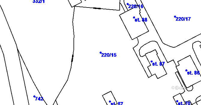 Parcela st. 220/15 v KÚ Želkovice, Katastrální mapa