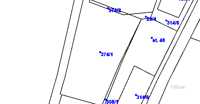 Parcela st. 374/1 v KÚ Želkovice, Katastrální mapa