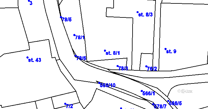 Parcela st. 8/1 v KÚ Žíželeves, Katastrální mapa