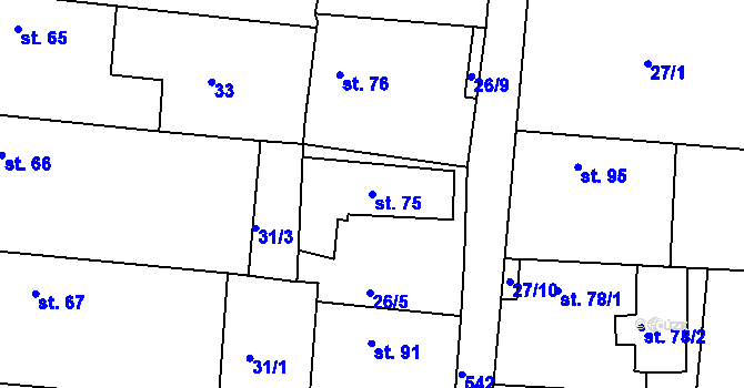 Parcela st. 75 v KÚ Žíželeves, Katastrální mapa