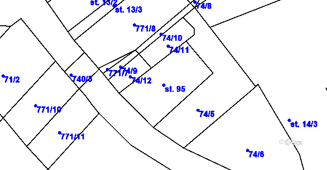 Parcela st. 95 v KÚ Hradišťko II, Katastrální mapa