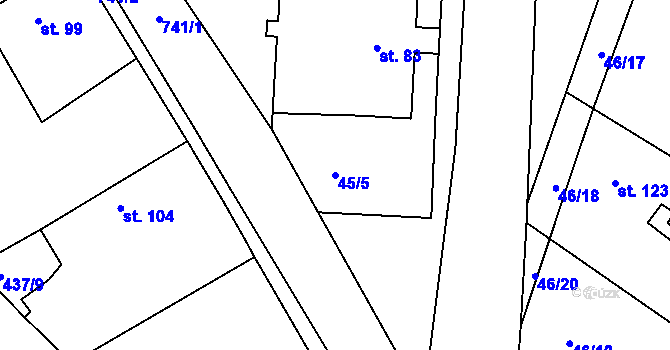 Parcela st. 45/5 v KÚ Hradišťko II, Katastrální mapa