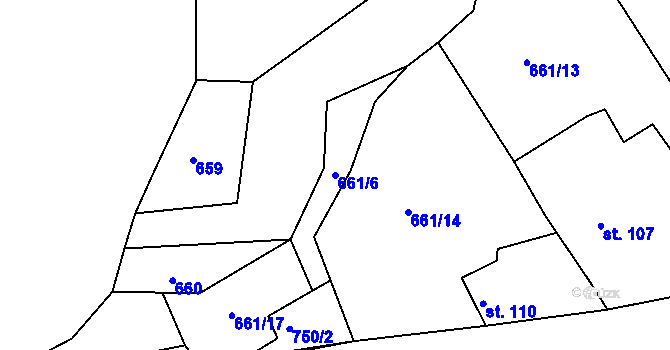Parcela st. 661/6 v KÚ Hradišťko II, Katastrální mapa