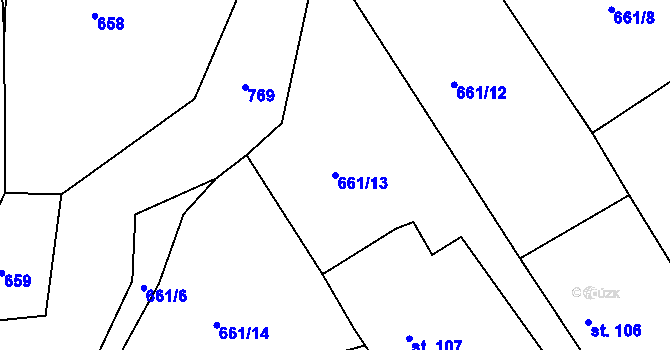 Parcela st. 661/13 v KÚ Hradišťko II, Katastrální mapa
