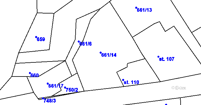 Parcela st. 661/14 v KÚ Hradišťko II, Katastrální mapa