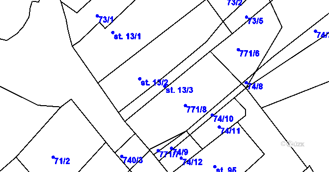 Parcela st. 13/3 v KÚ Hradišťko II, Katastrální mapa