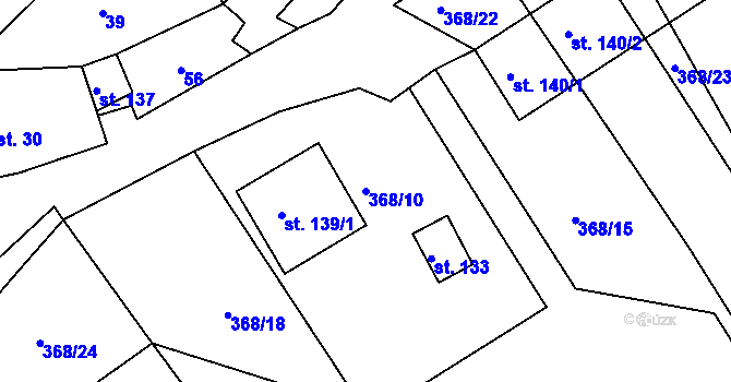 Parcela st. 368/10 v KÚ Hradišťko II, Katastrální mapa