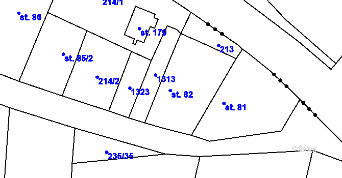 Parcela st. 82 v KÚ Končice, Katastrální mapa