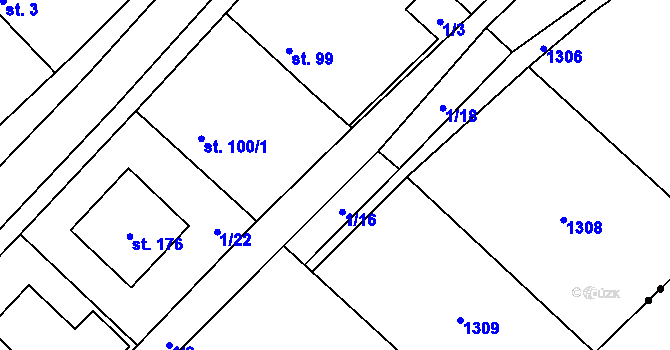 Parcela st. 100/2 v KÚ Končice, Katastrální mapa