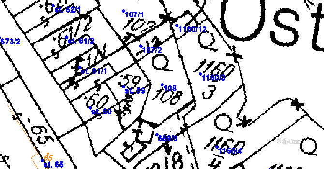 Parcela st. 108 v KÚ Končice, Katastrální mapa