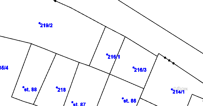Parcela st. 216/1 v KÚ Končice, Katastrální mapa
