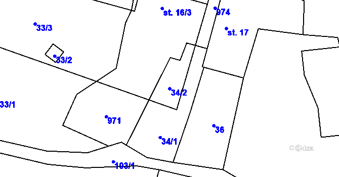 Parcela st. 34/2 v KÚ Kundratice u Žiželic nad Cidlinou, Katastrální mapa